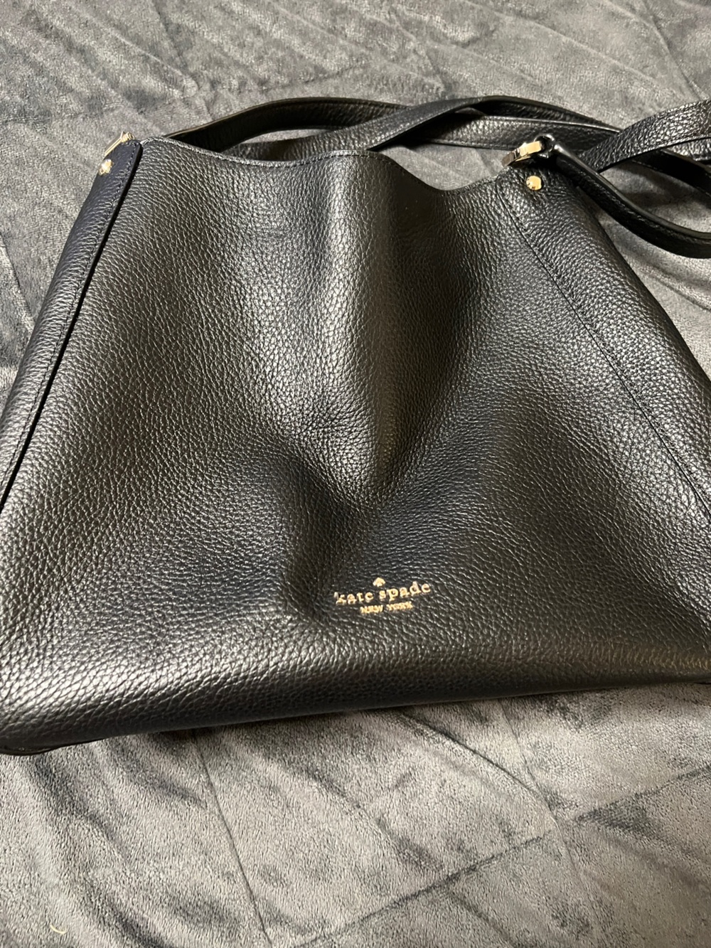 Kate Spade Black Pebbled Leather Tote with Heart-Print Satin Lining